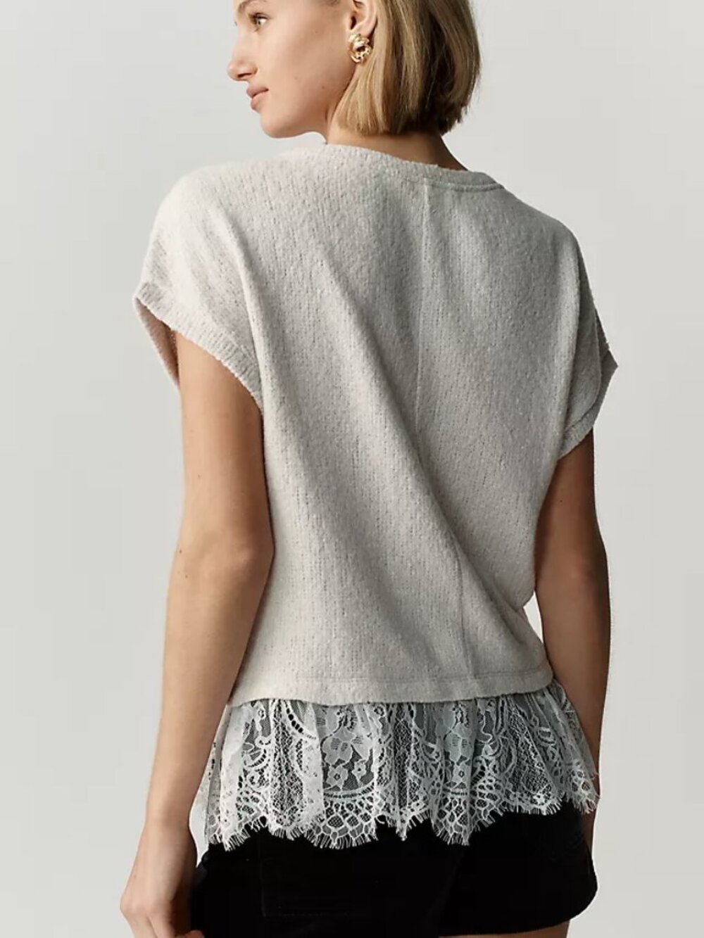 Anthropologie Maeve Ruffled Lace Tee (NEW Navy) - Picture 3 of 3